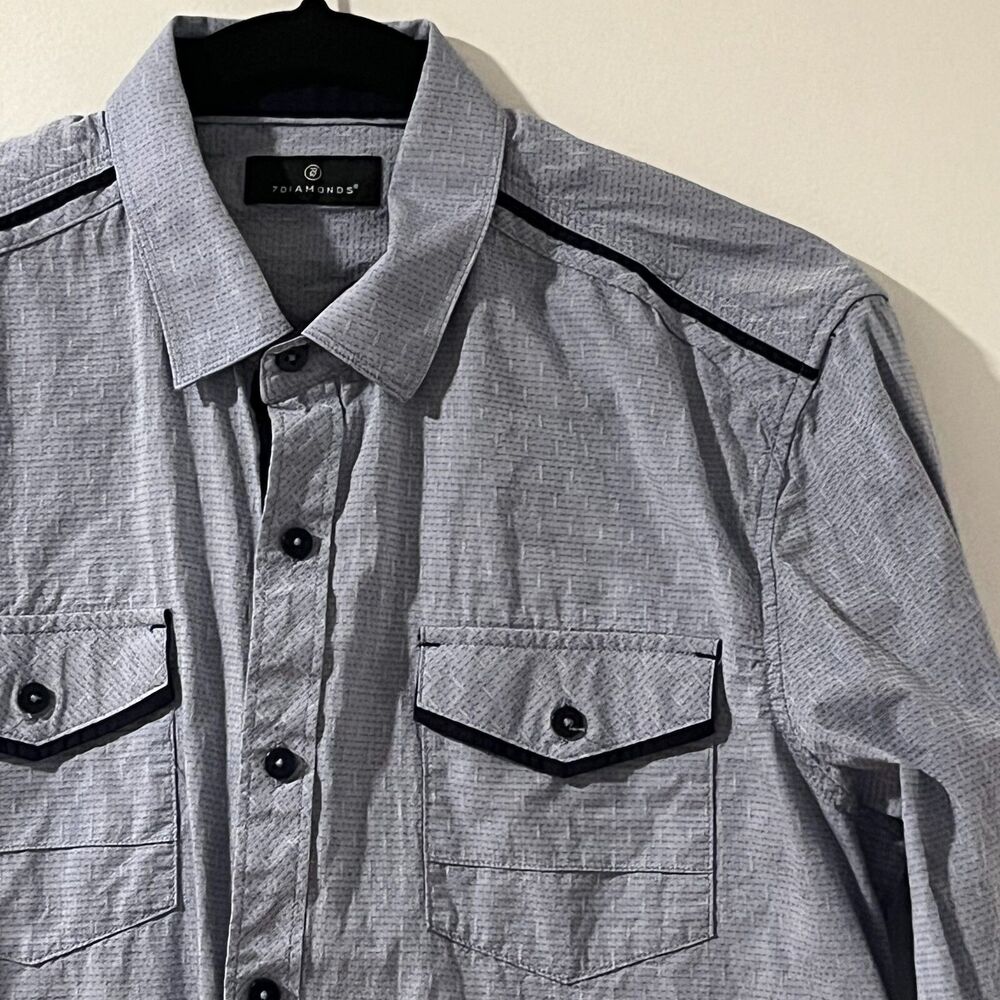 7 Diamonds Safari Inn Button Down Shirt Mens Medium Blue Micro Pattern SMK-5341
